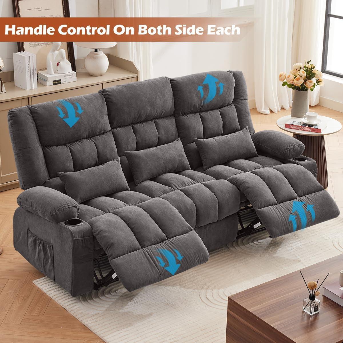 Manual Recliner Sofa With Cup Holders Fabric Upholstery
