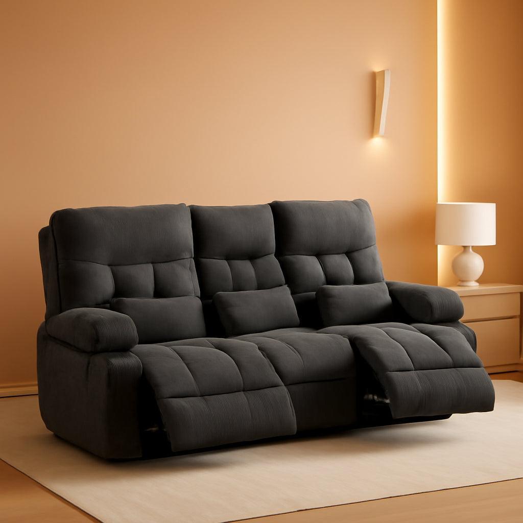 Manual Recliner Sofa With Cup Holders Fabric Upholstery