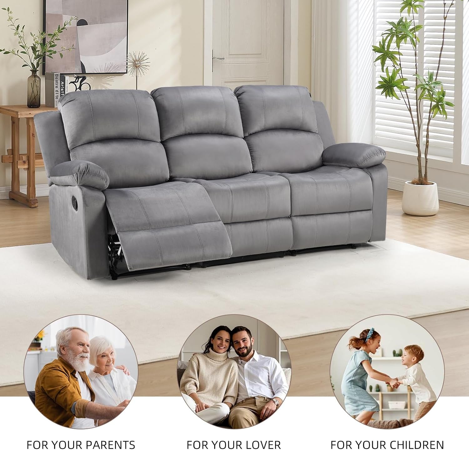 Manual Reclining Sofa Set Grey Microfiber Two Piece
