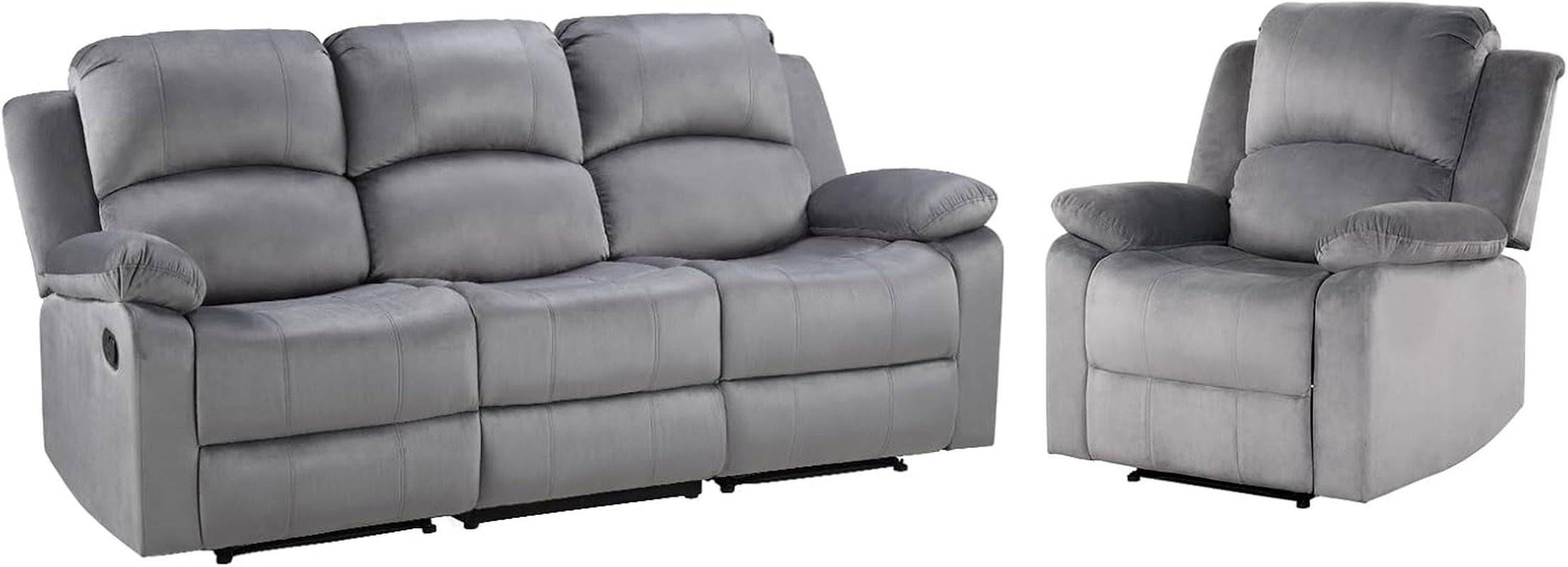 Manual Reclining Sofa Set Grey Microfiber Two Piece