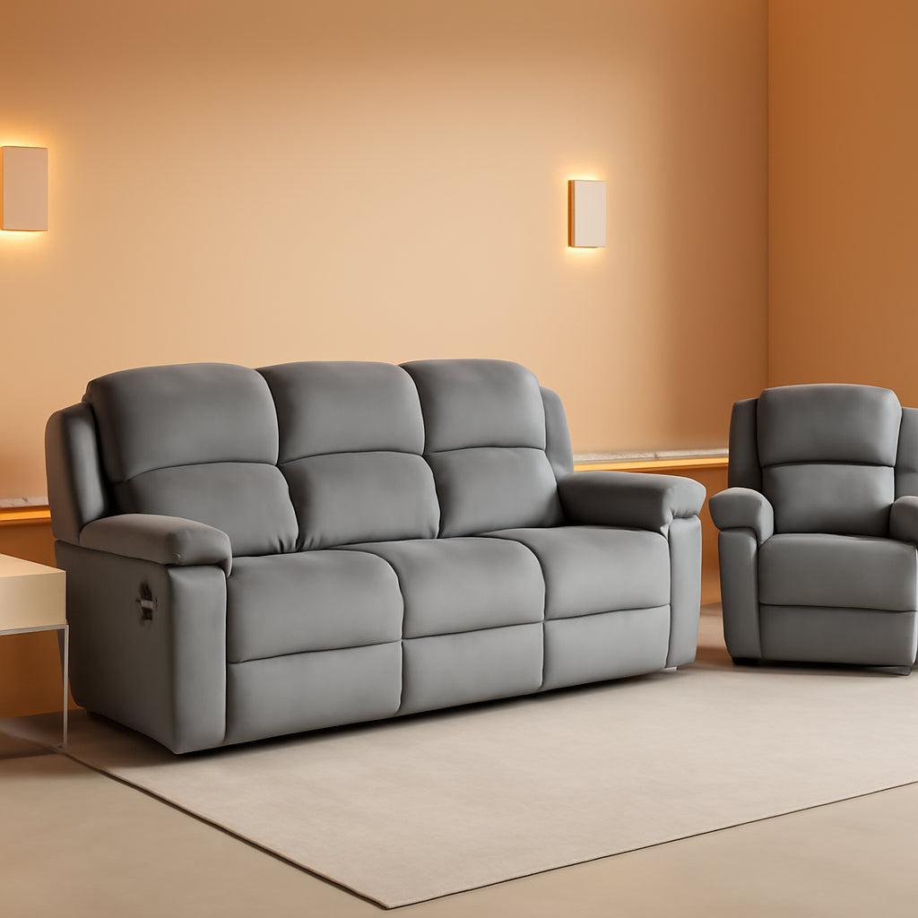 Manual Reclining Sofa Set Grey Microfiber Two Piece