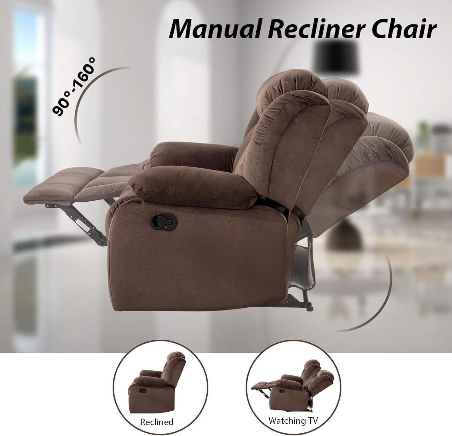 Manual Reclining Sofa Set With 3 Seat Sofa And Recliner