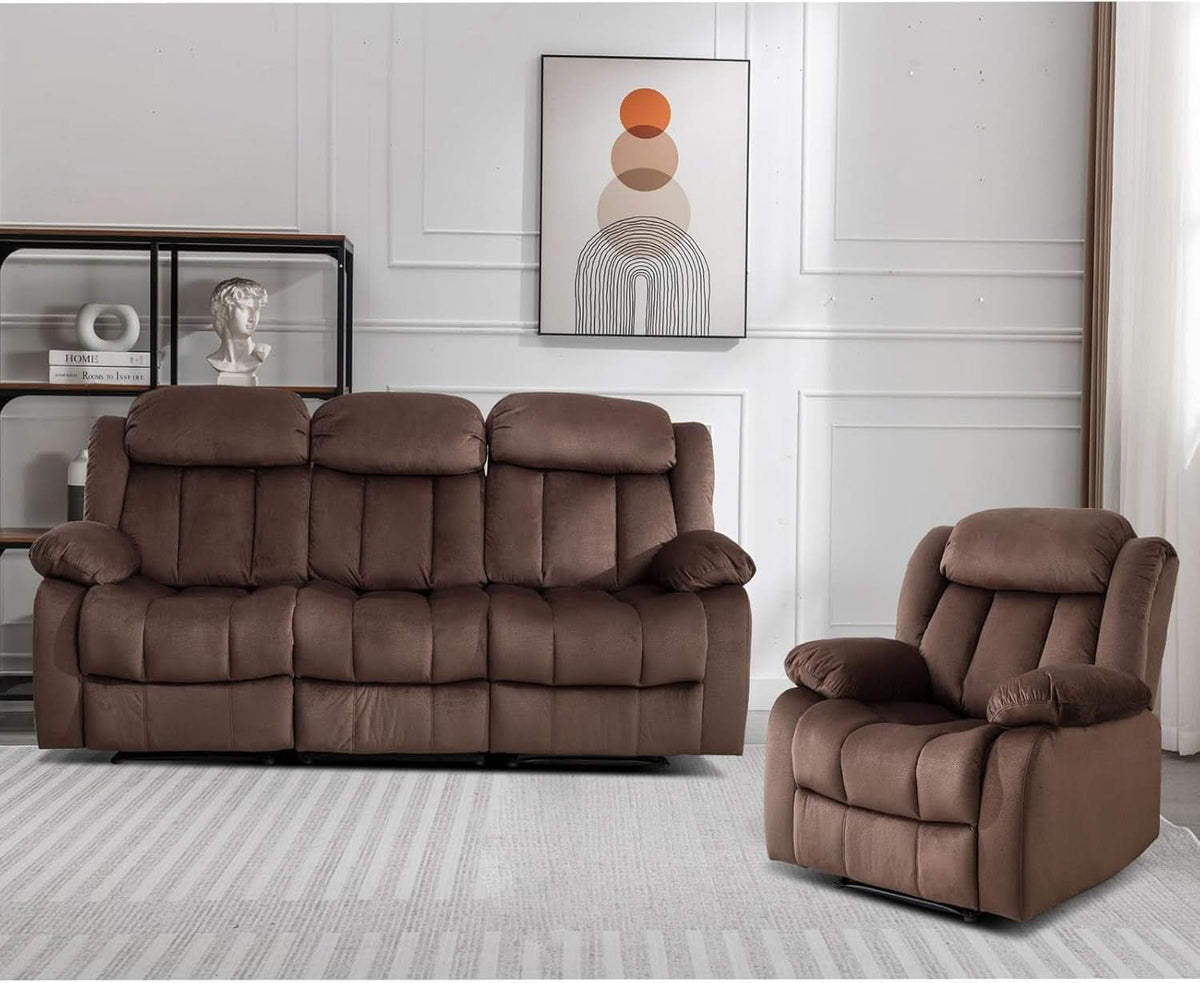 Manual Reclining Sofa Set With 3 Seat Sofa And Recliner