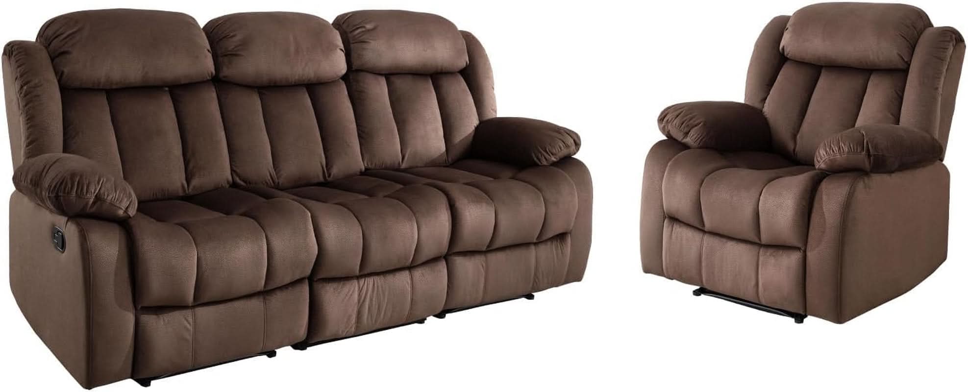 Manual Reclining Sofa Set With 3 Seat Sofa And Recliner