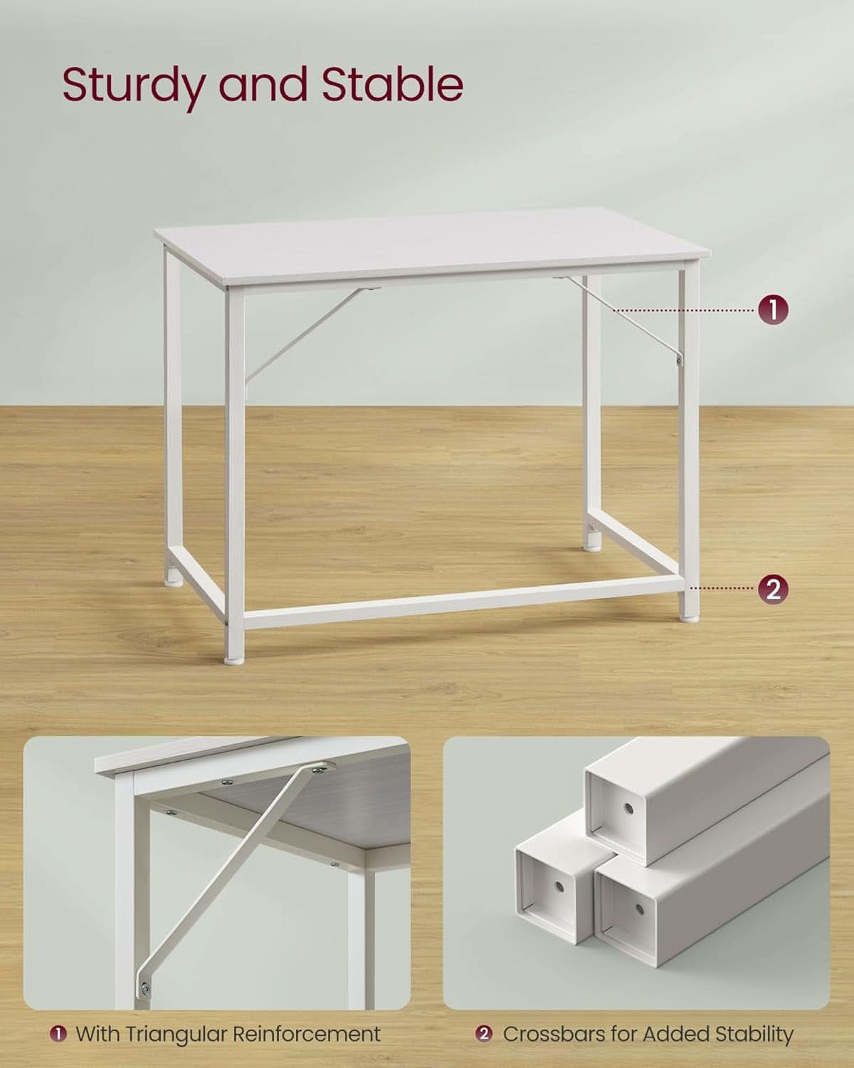 Maple White Computer Desk With Metal Frame For Small Spaces