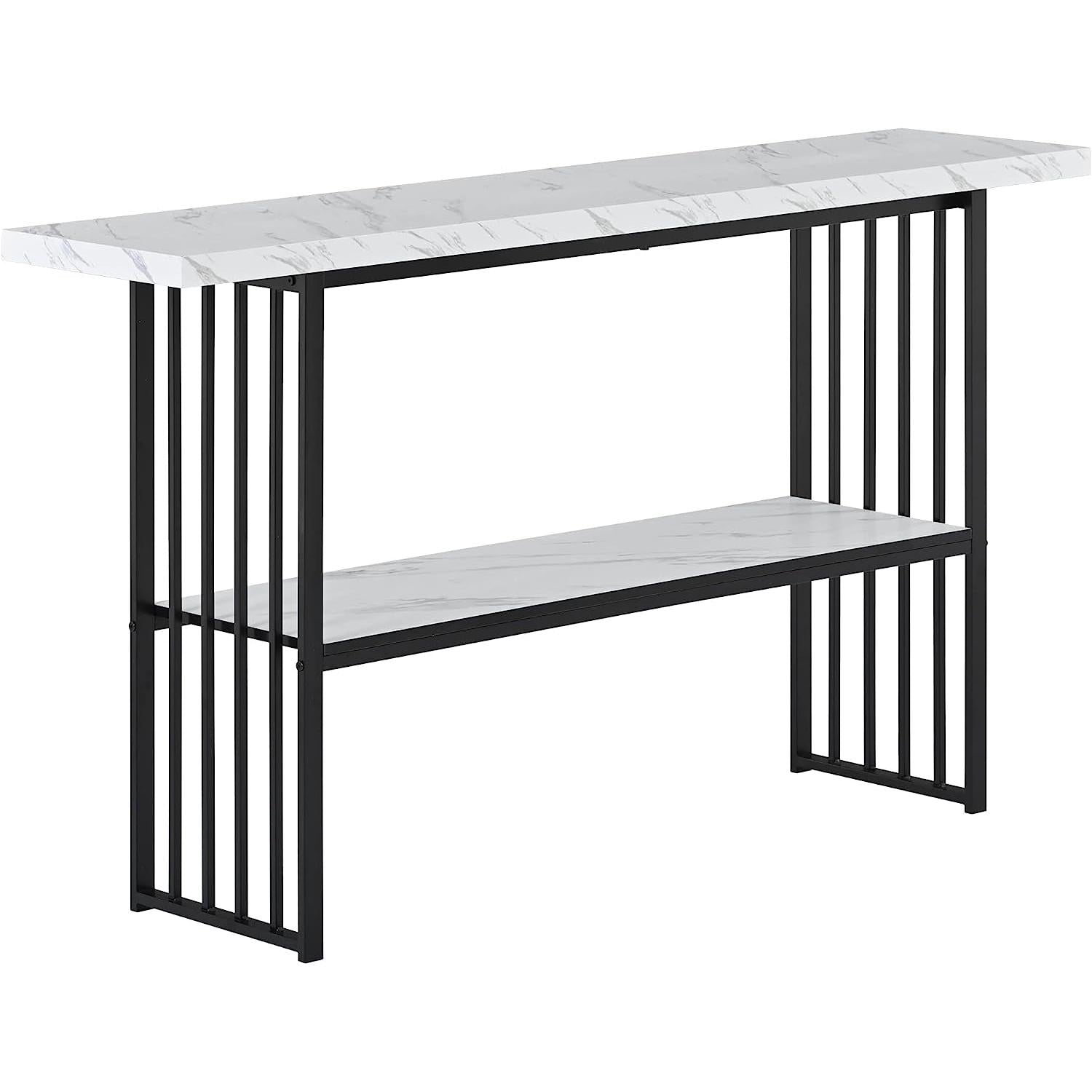 Marble Top Console Table With Storage Shelf For Living Room