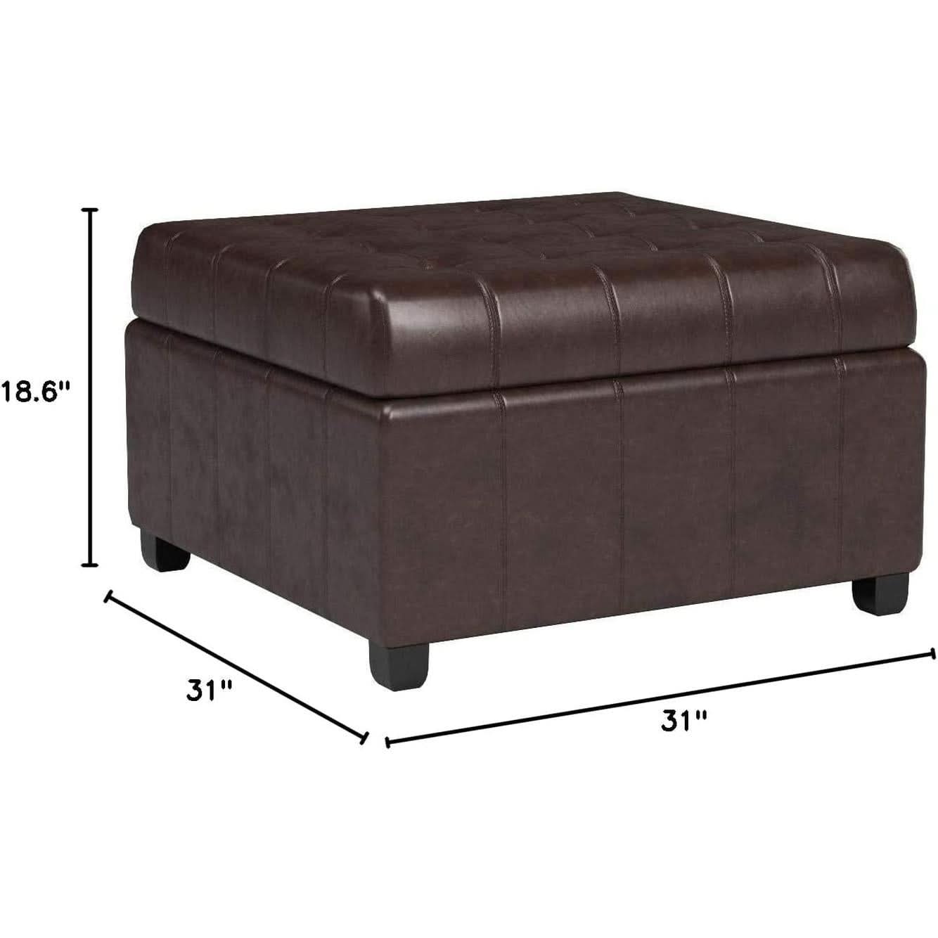 Marbled Brown Leather Storage Ottoman for Living Room