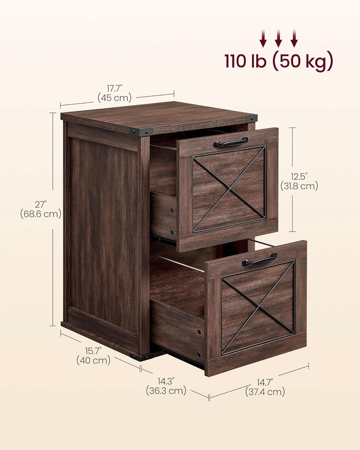 Maroon Brown File Cabinet With 2 Drawers For A4 And Letter Size