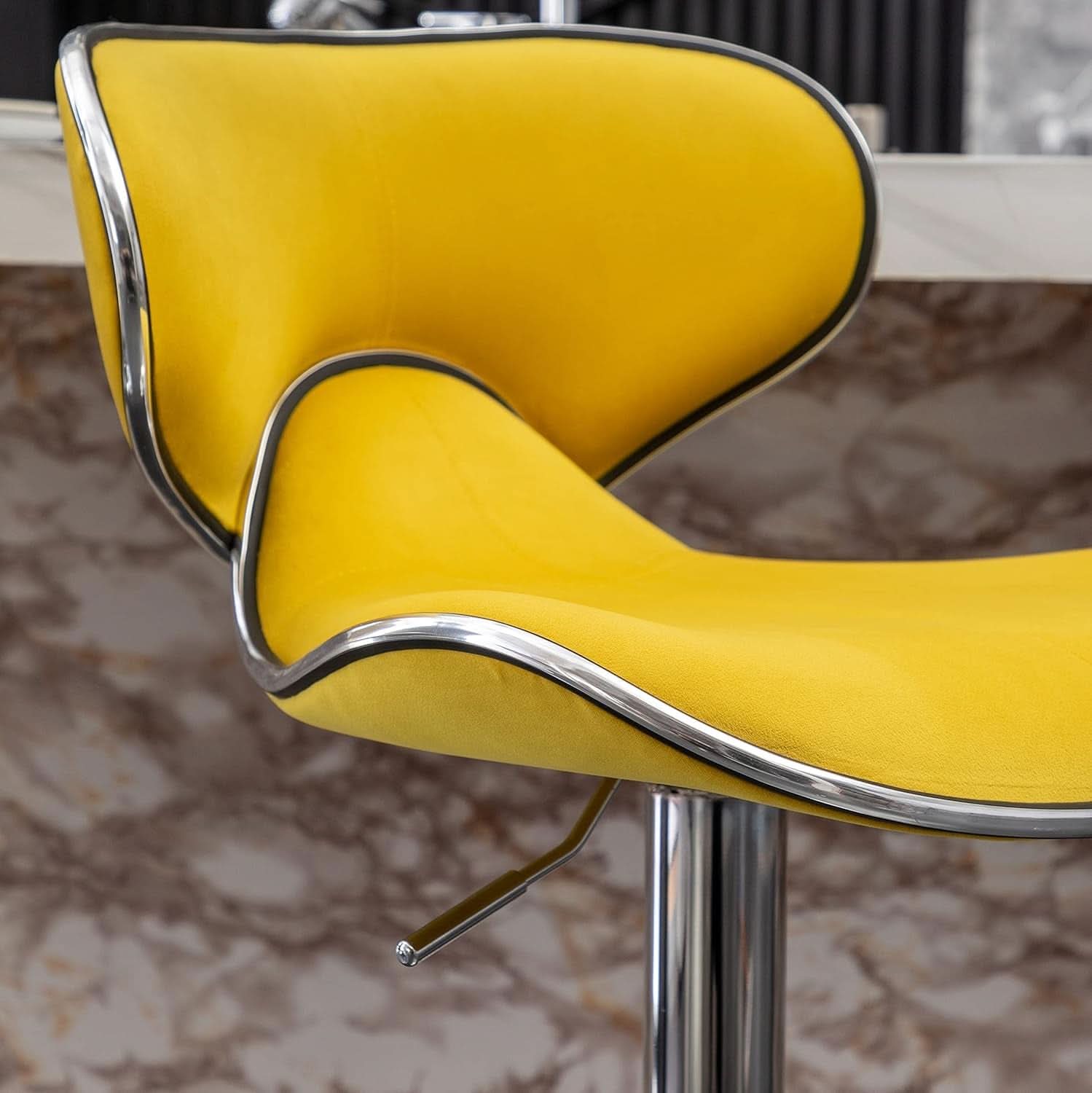 Masaccio Velvet Adjustable Swivel Bar Stool Set Of 2 Yellow