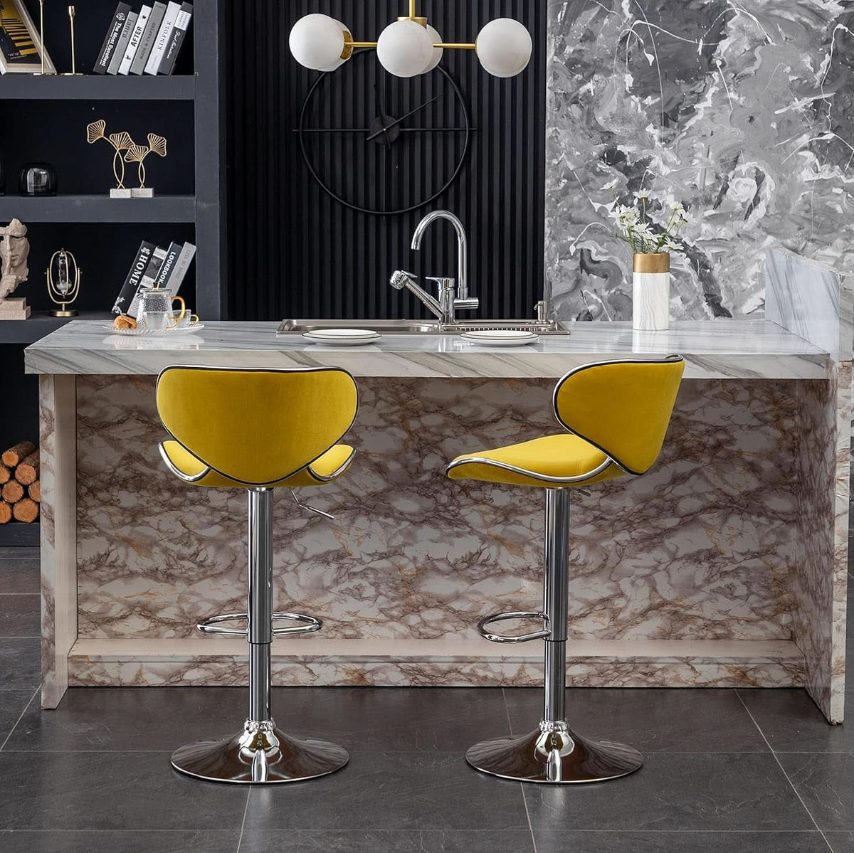 Masaccio Velvet Adjustable Swivel Bar Stool Set Of 2 Yellow