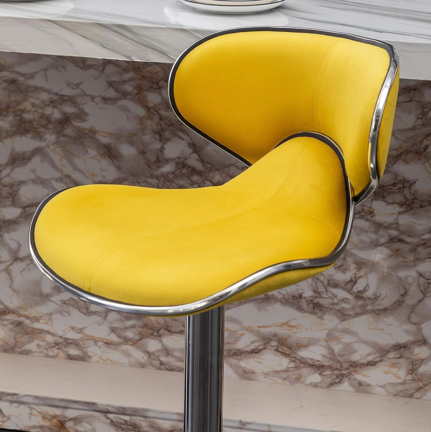Masaccio Velvet Adjustable Swivel Bar Stool Set Of 2 Yellow
