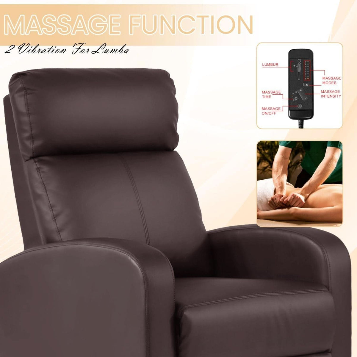 Massage Recliner Chair With Footrest And Brown PU Leather