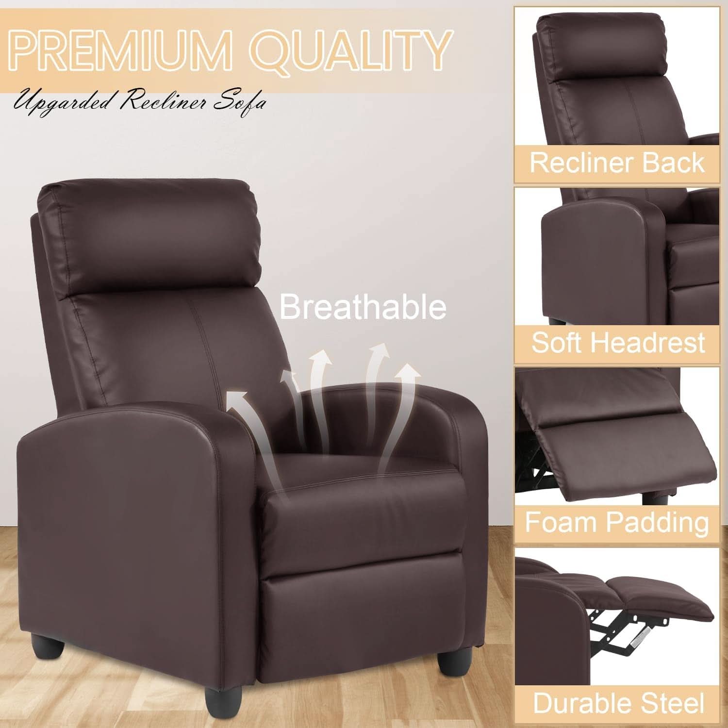 Massage Recliner Chair With Footrest And Brown PU Leather