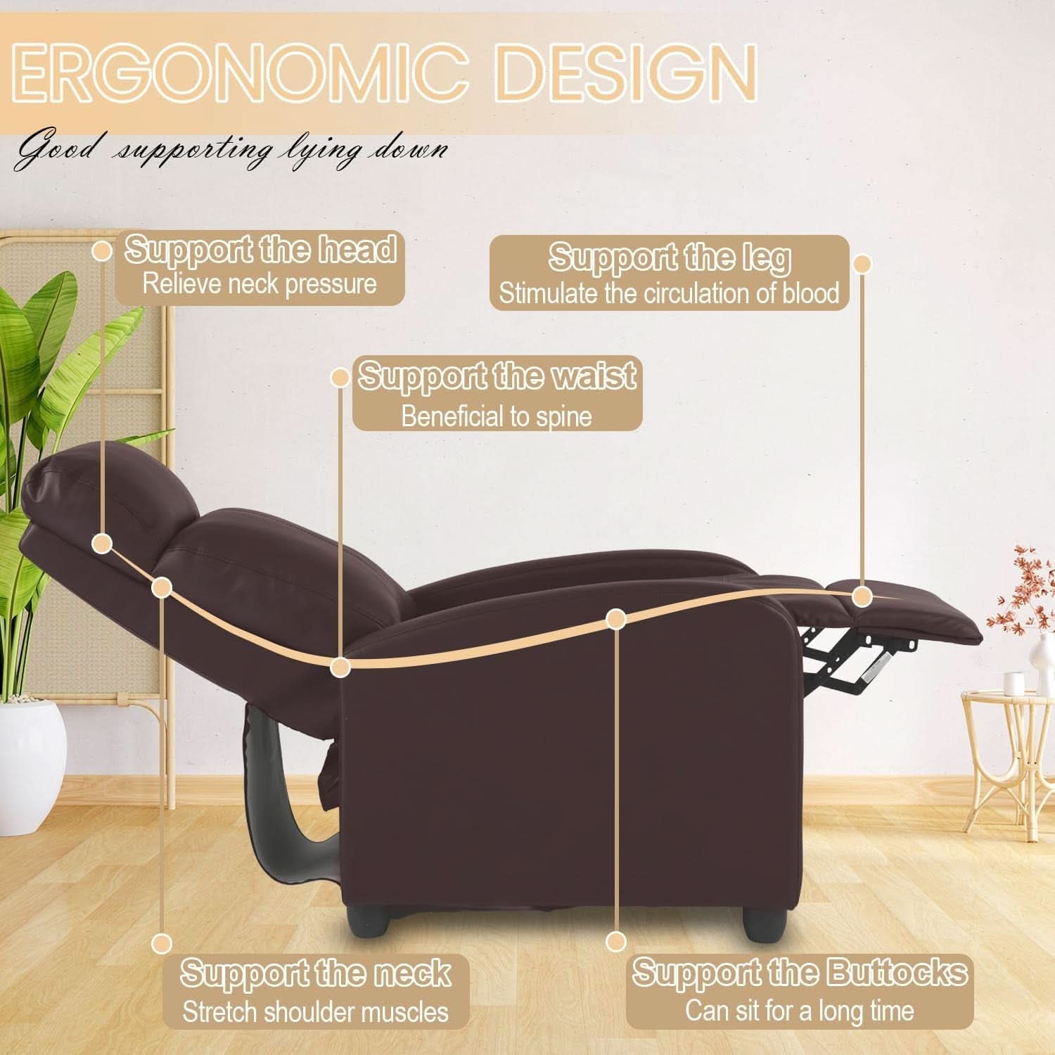 Massage Recliner Chair With Footrest And Brown PU Leather