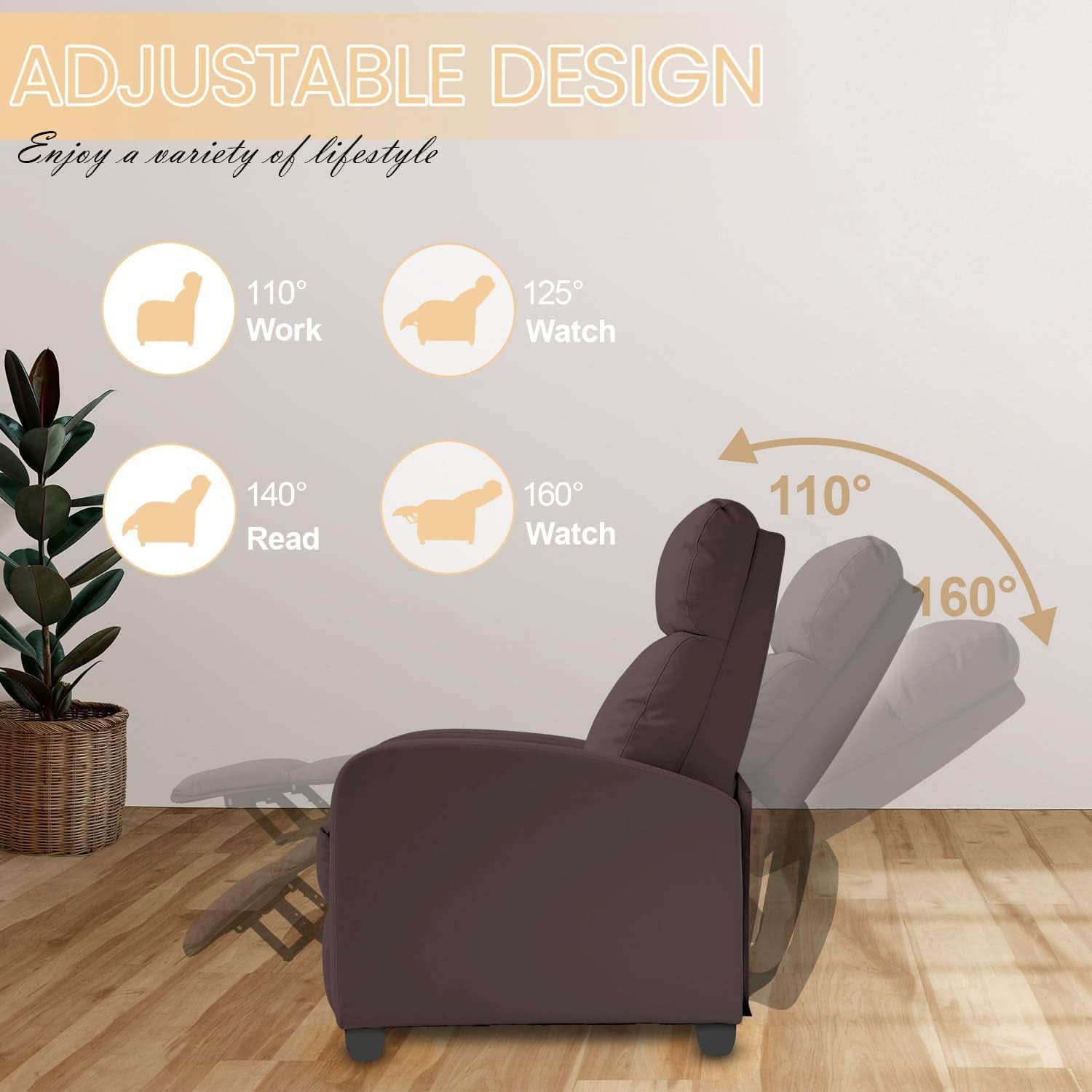 Massage Recliner Chair With Footrest And Brown PU Leather