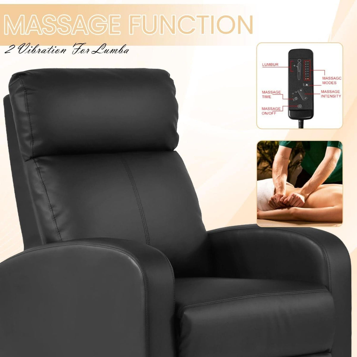 Massage Recliner Chair With Footrest Black PU Leather