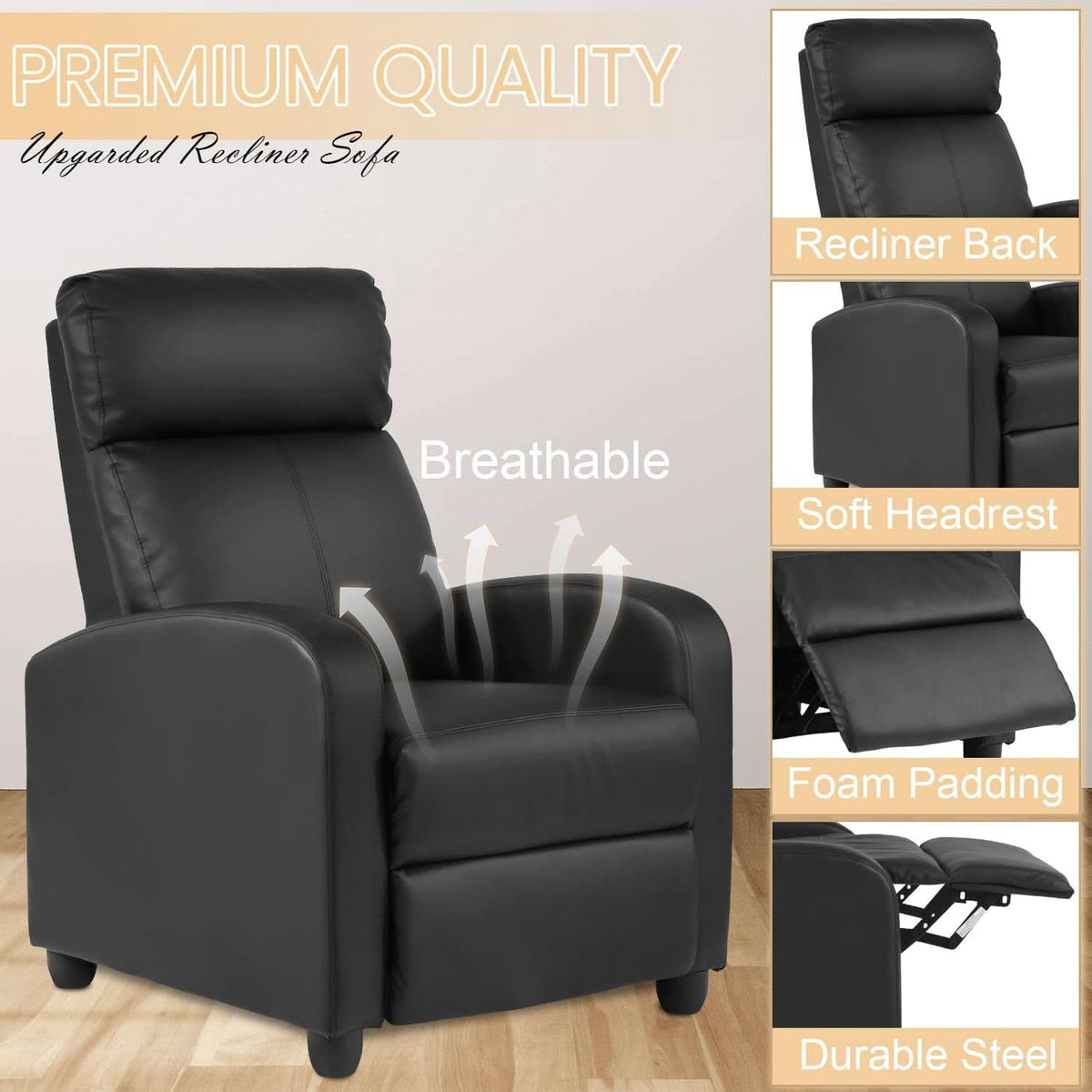 Massage Recliner Chair With Footrest Black PU Leather