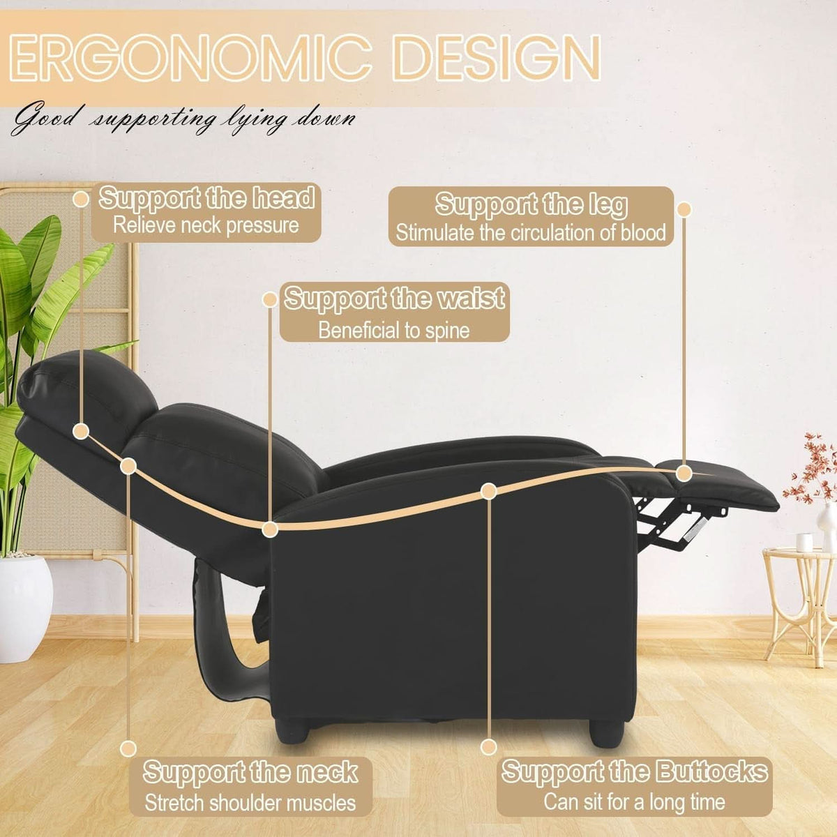 Massage Recliner Chair With Footrest Black PU Leather