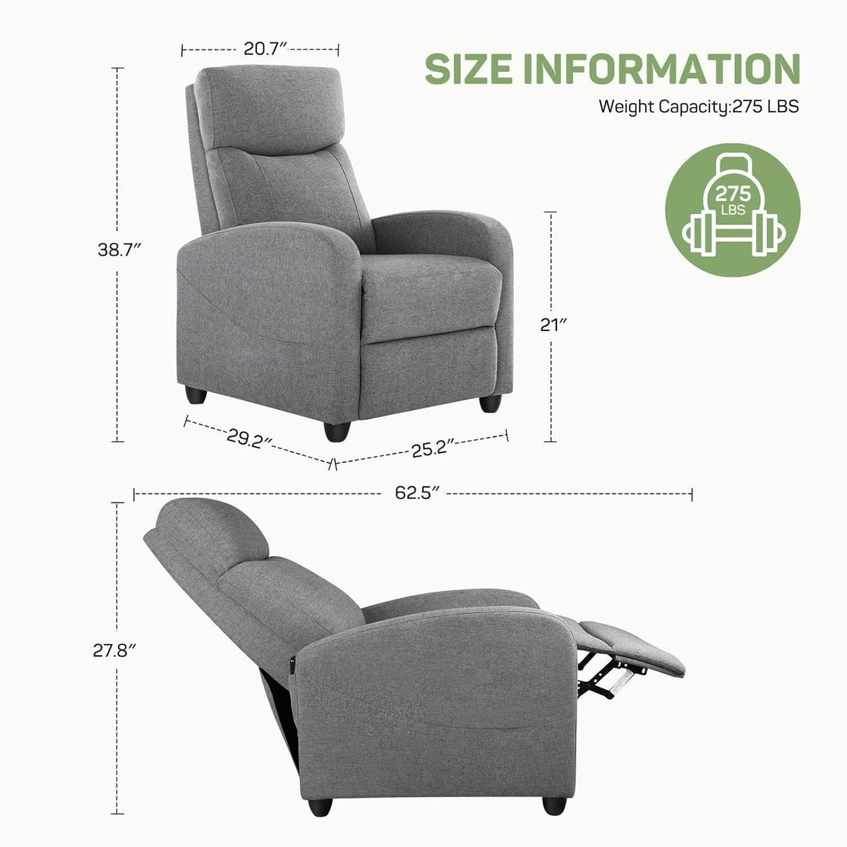 Massage Recliner Chair With Lumbar Support For Living Room