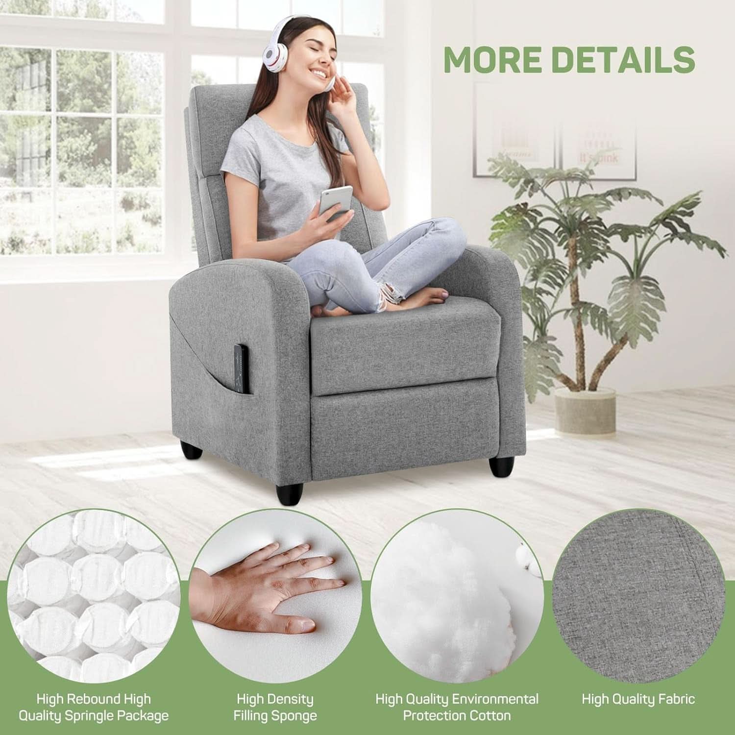 Massage Recliner Chair With Lumbar Support For Living Room