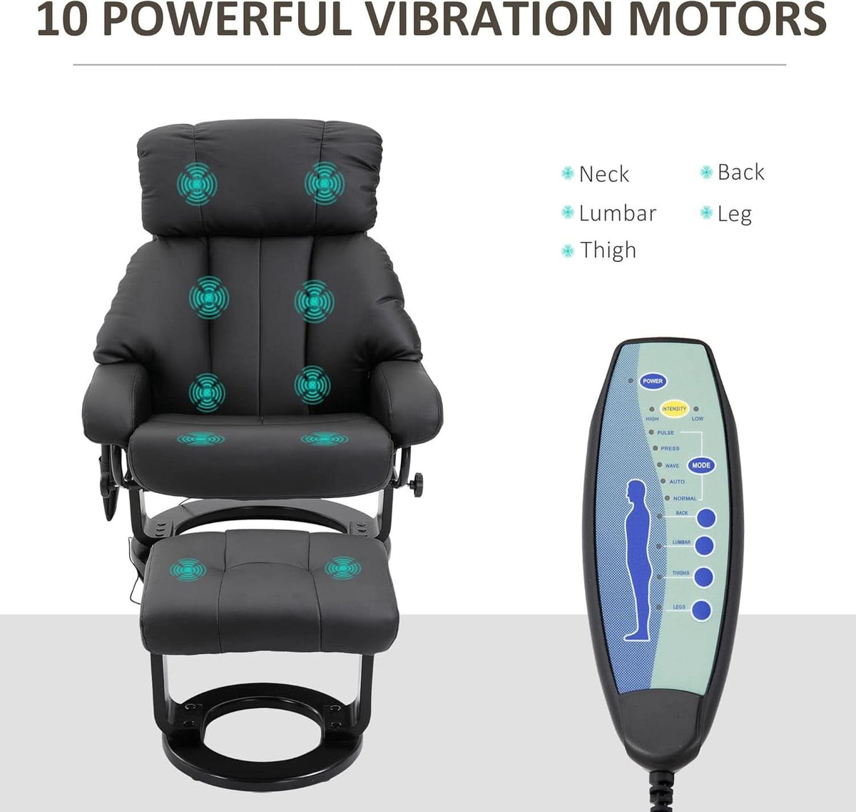 Massage Recliner Chair With Ottoman 360 Degree Swivel Black PU Leather