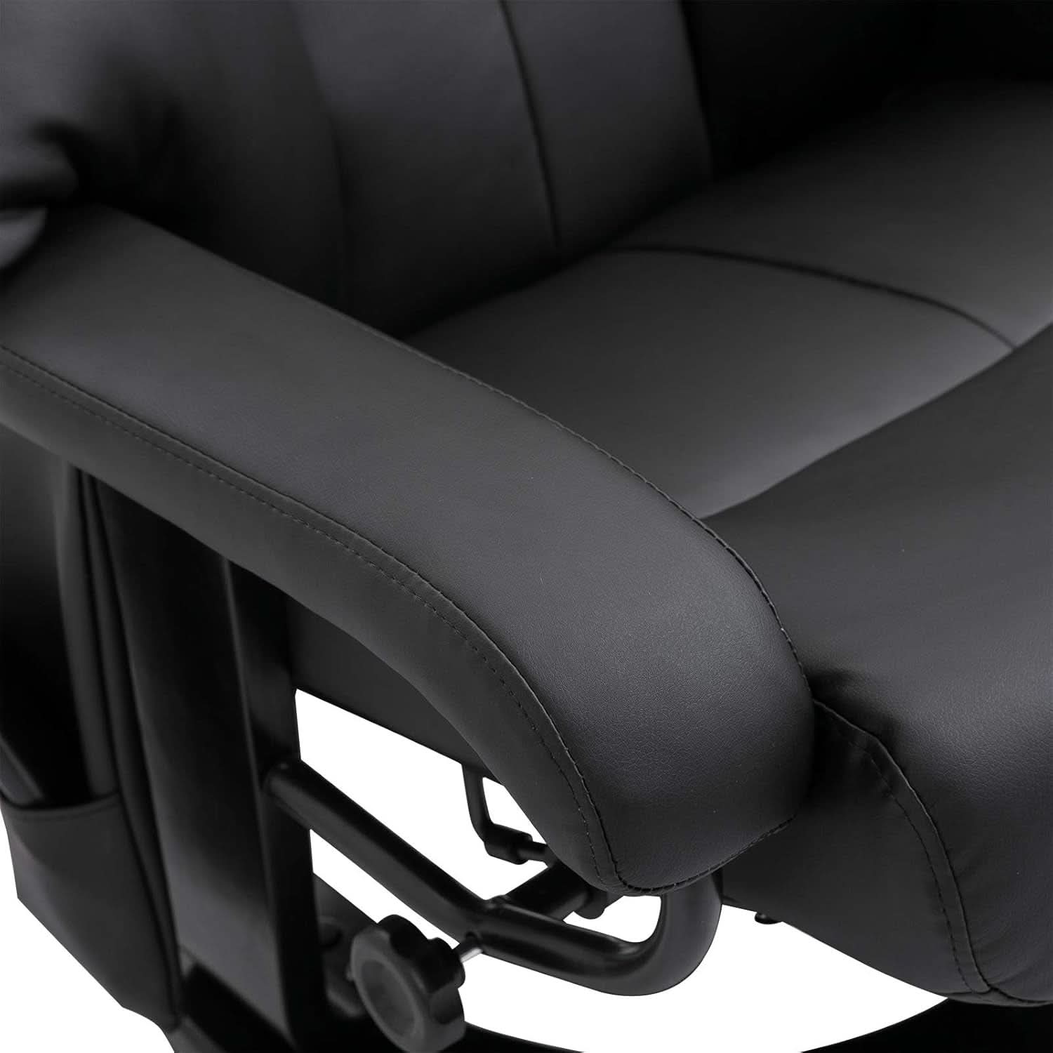 Massage Recliner Chair With Ottoman 360 Degree Swivel Black PU Leather