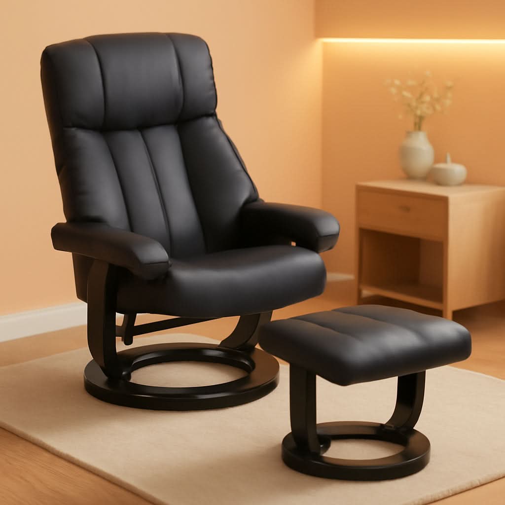 Massage Recliner Chair With Ottoman 360 Degree Swivel Black PU Leather