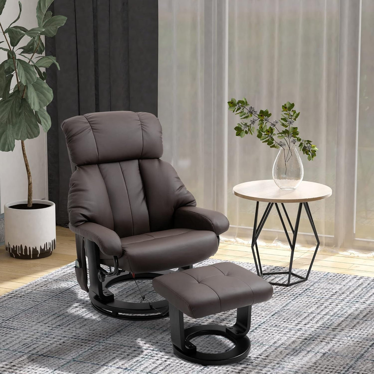 Massage Recliner Chair With Ottoman Brown 360 Degree Swivel