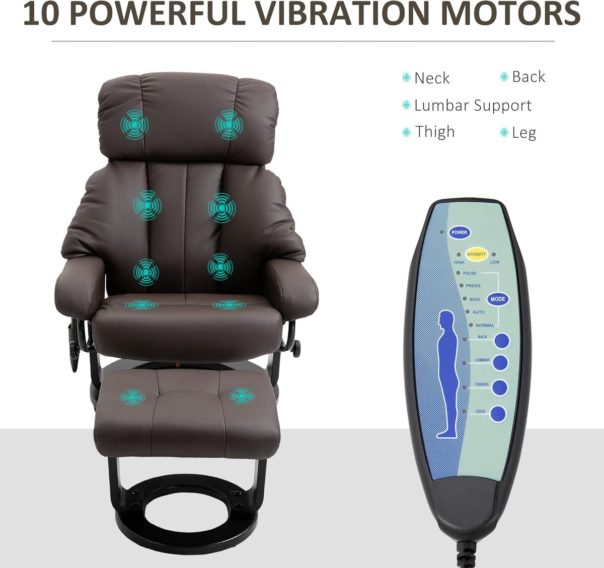 Massage Recliner Chair With Ottoman Brown 360 Degree Swivel