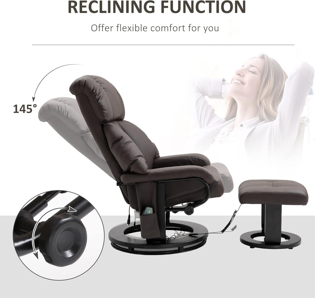 Massage Recliner Chair With Ottoman Brown 360 Degree Swivel