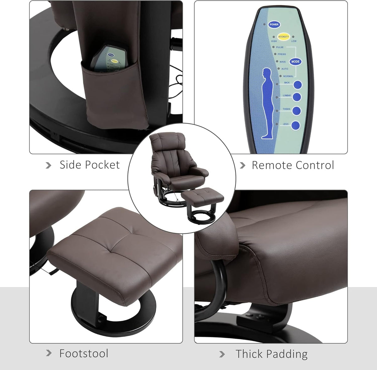 Massage Recliner Chair With Ottoman Brown 360 Degree Swivel