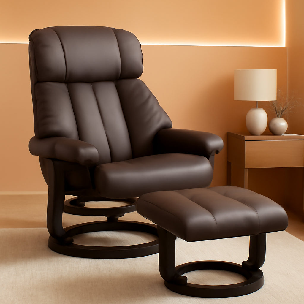 Massage Recliner Chair With Ottoman Brown 360 Degree Swivel