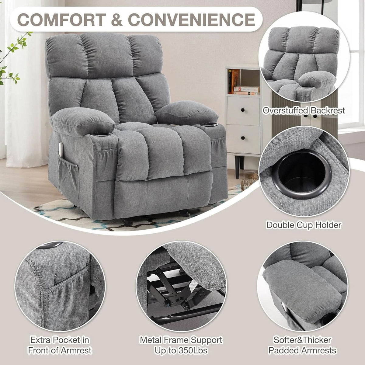Massage Rocker Recliner Chair With Heat And Vibration Grey
