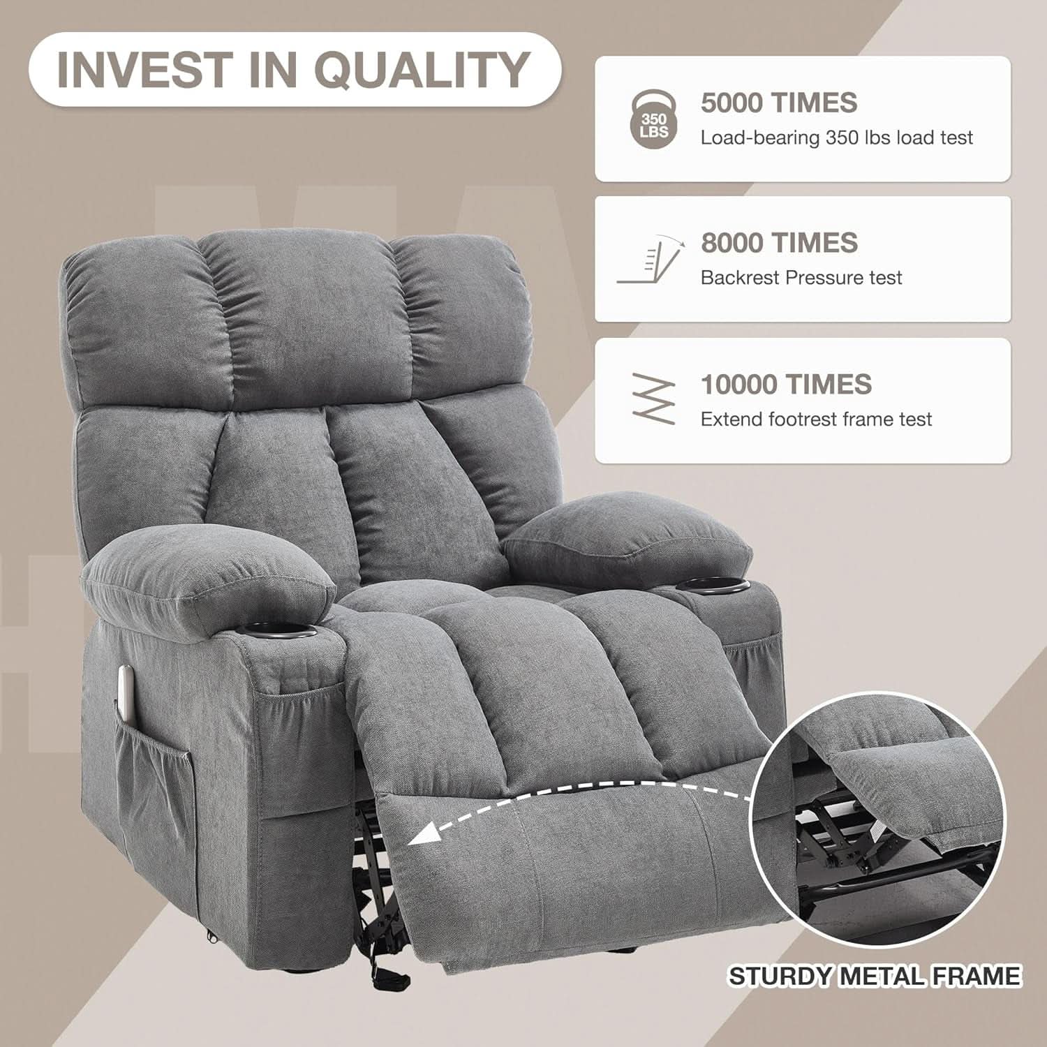 Massage Rocker Recliner Chair With Heat And Vibration Grey
