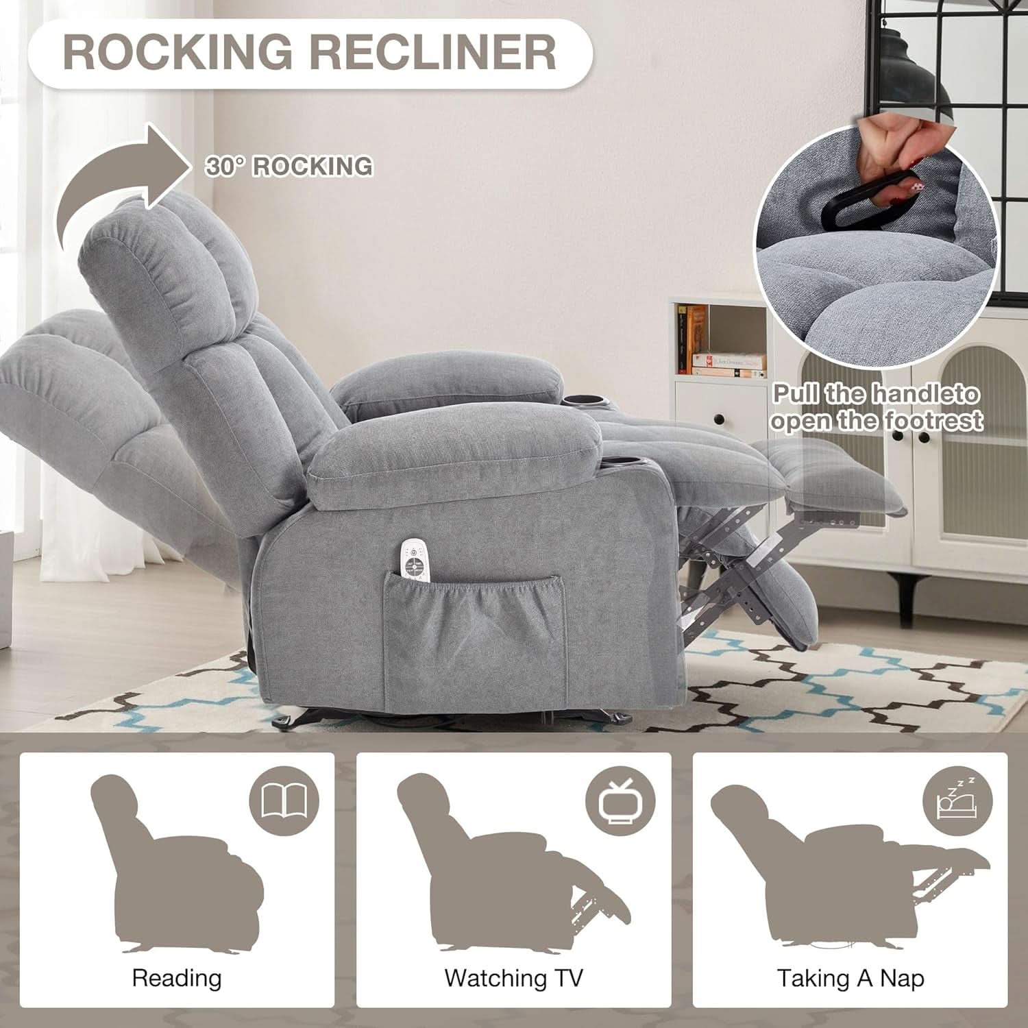 Massage Rocker Recliner Chair With Heat And Vibration Grey