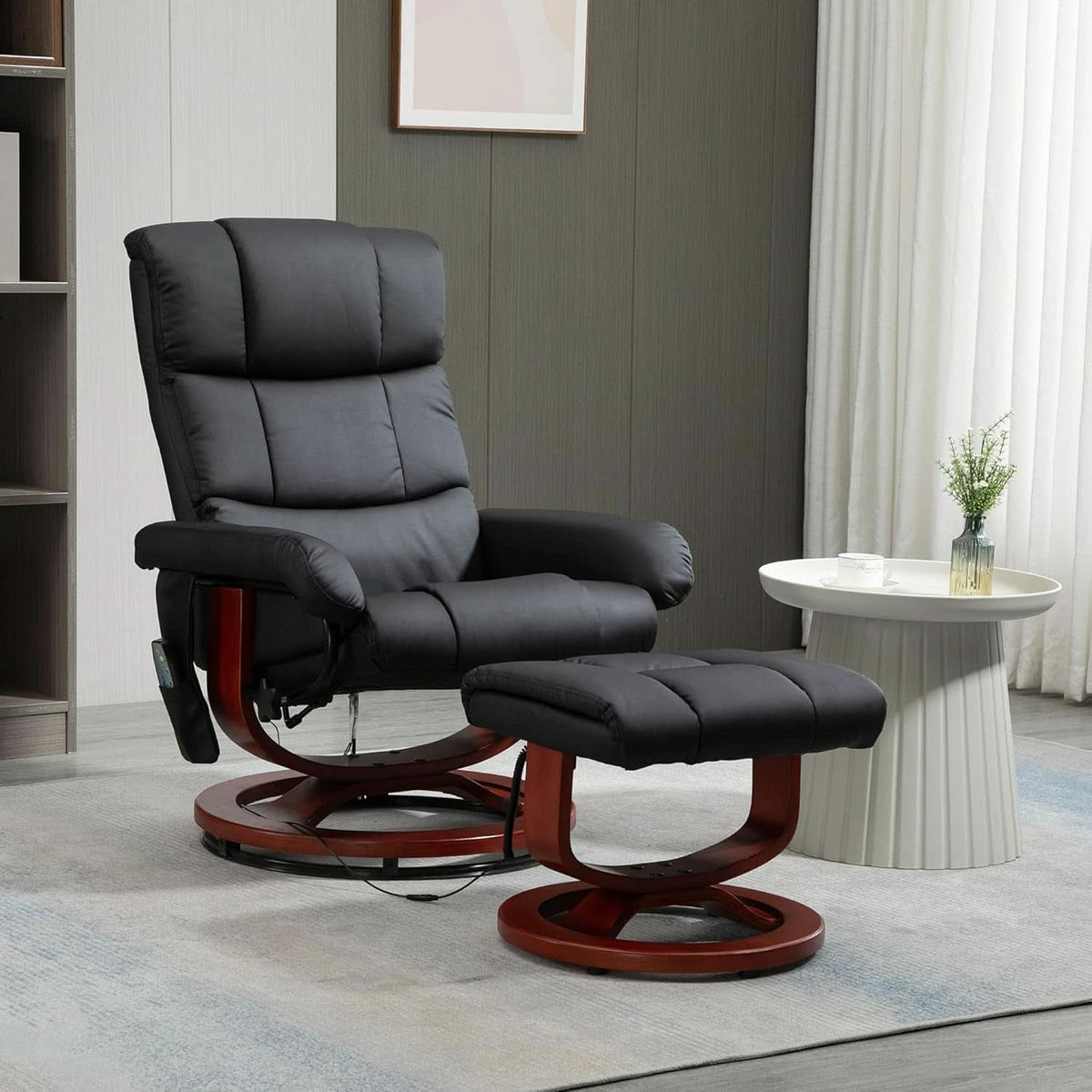 Massage Swivel Recliner Chair Black With Ottoman And Remote