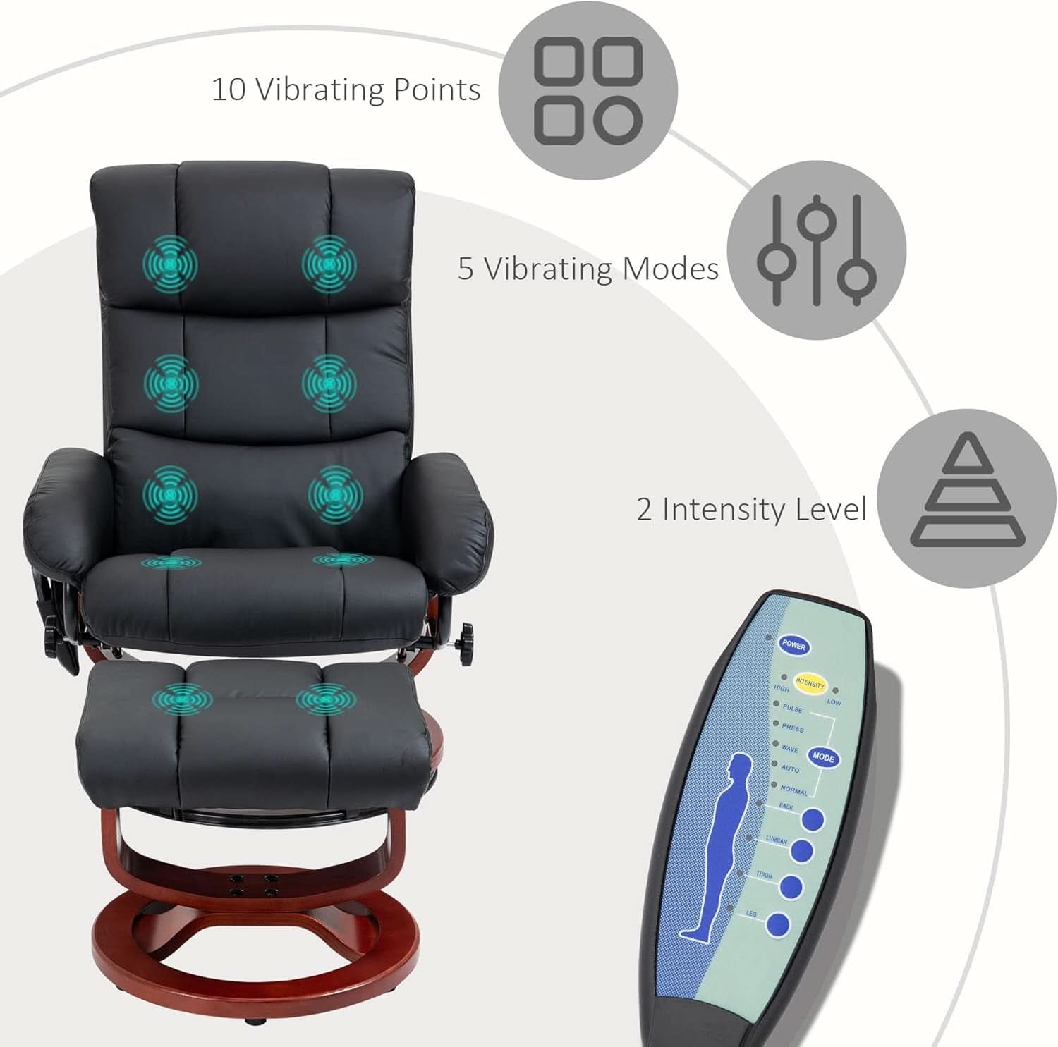 Massage Swivel Recliner Chair Black With Ottoman And Remote