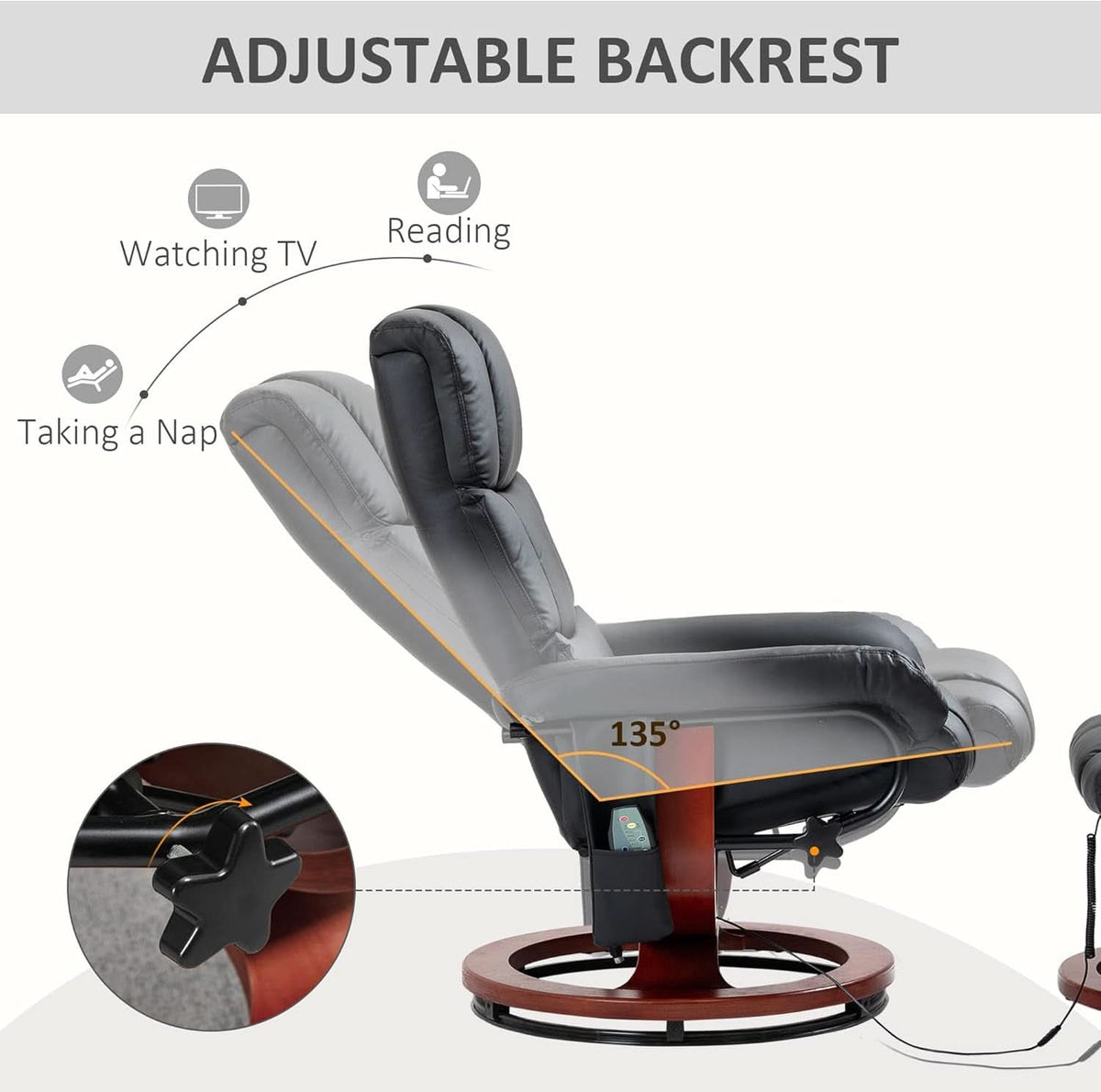 Massage Swivel Recliner Chair Black With Ottoman And Remote