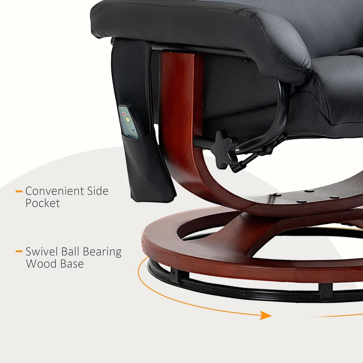 Massage Swivel Recliner Chair Black With Ottoman And Remote