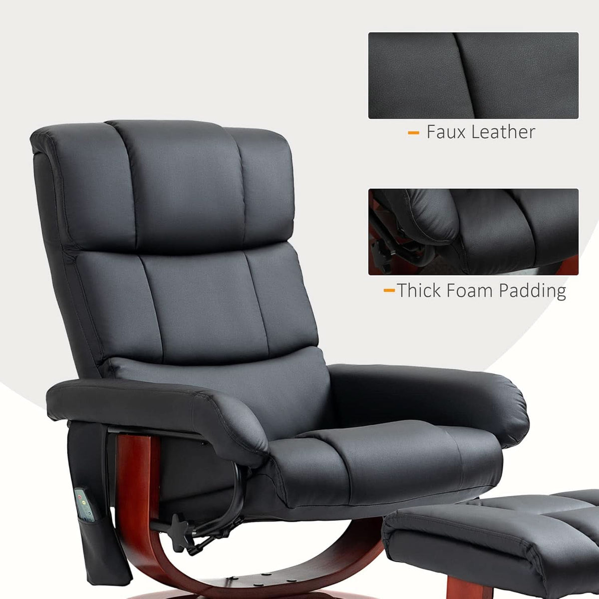 Massage Swivel Recliner Chair Black With Ottoman And Remote
