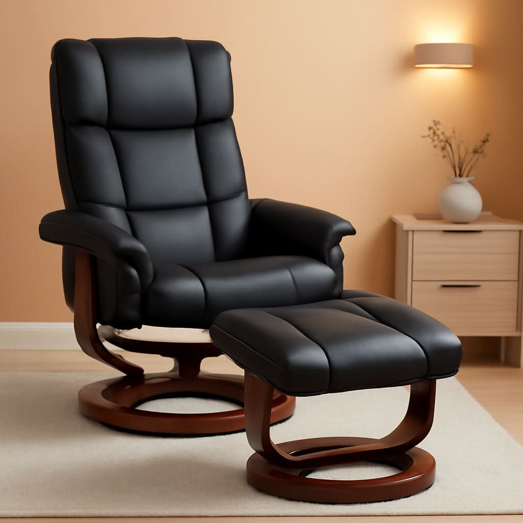 Massage Swivel Recliner Chair Black With Ottoman And Remote
