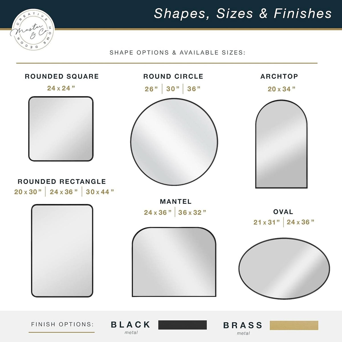 Master And Co Modern Metal Arch Wall Mirror 36x32 Black