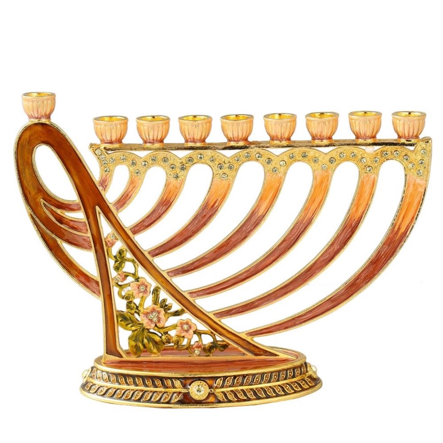 Matashi Hand-Painted Enamel Red Menorah Candelabra