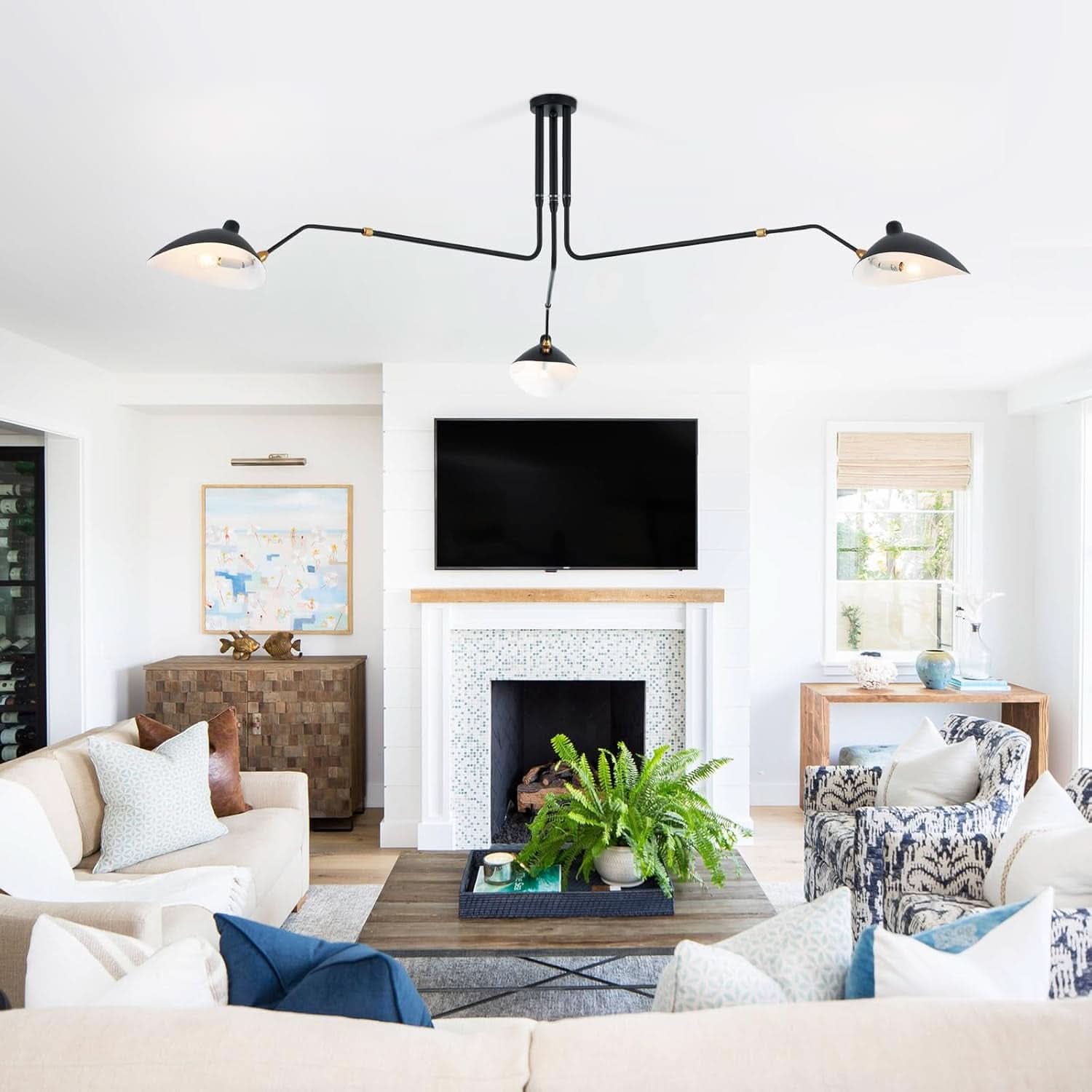 Matt Black Three Arm Adjustable Pendant Light Chandelier