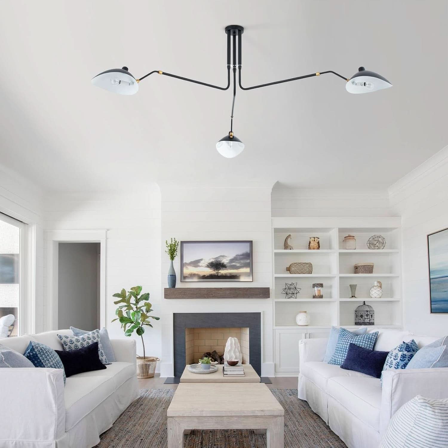 Matt Black Three Arm Adjustable Pendant Light Chandelier