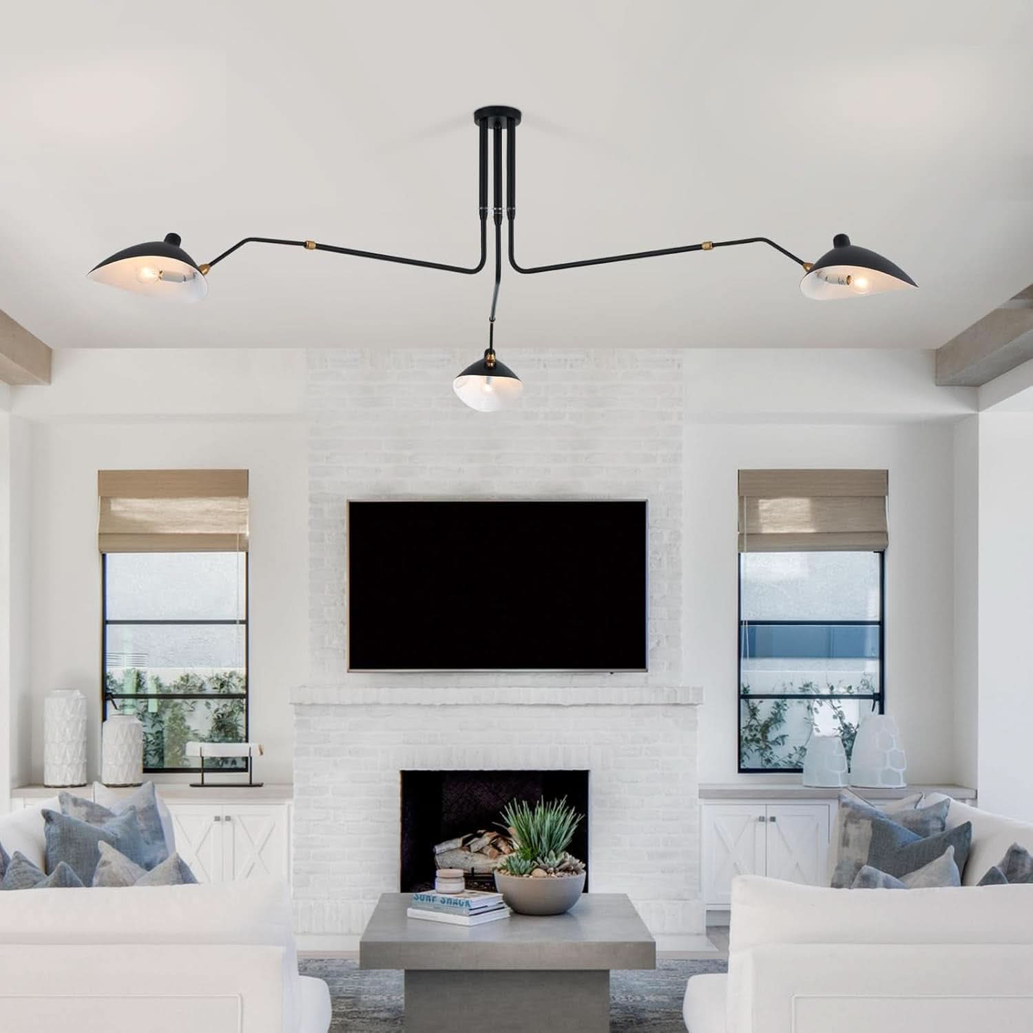 Matt Black Three Arm Adjustable Pendant Light Chandelier