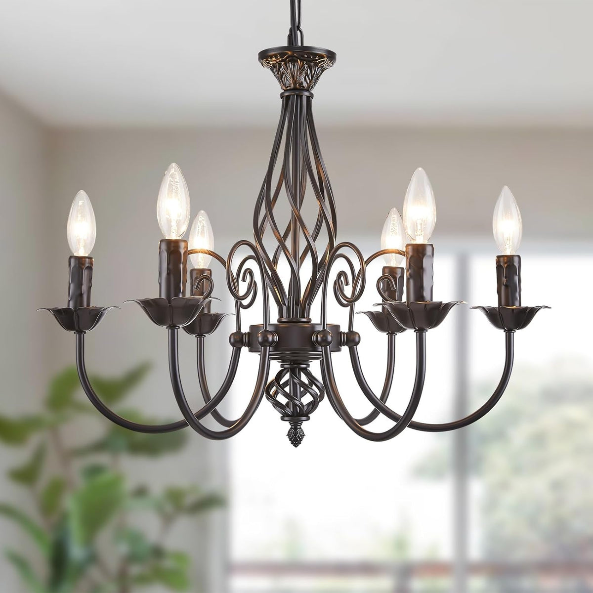 Matte Black 6 Light Farmhouse Industrial Chandelier