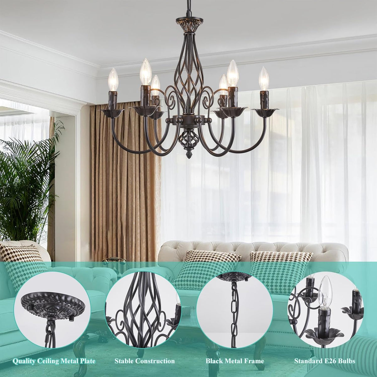 Matte Black 6 Light Farmhouse Industrial Chandelier