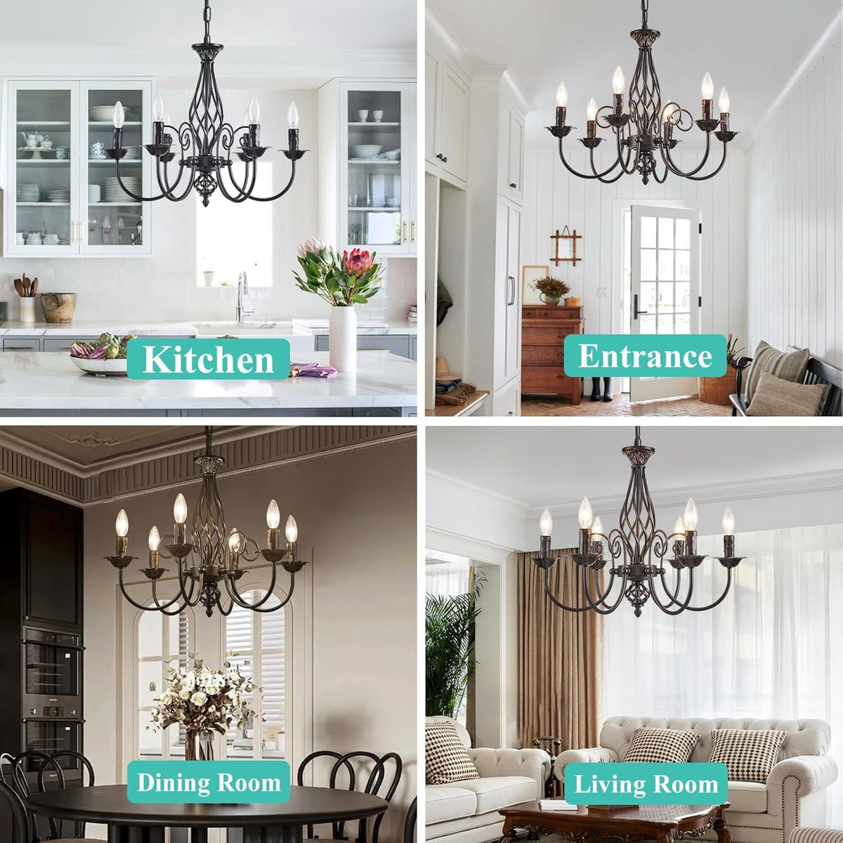 Matte Black 6 Light Farmhouse Industrial Chandelier