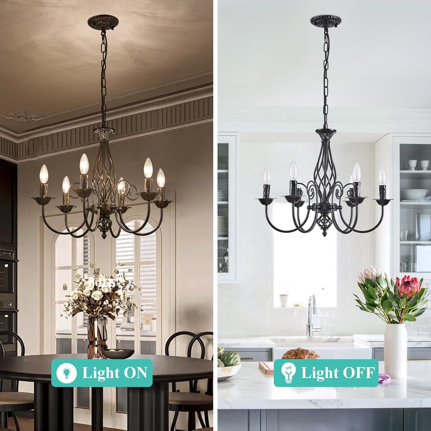 Matte Black 6 Light Farmhouse Industrial Chandelier
